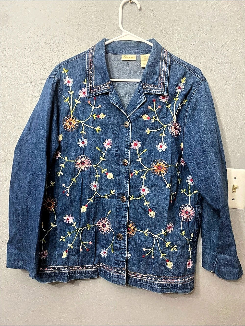 Bobbie Brooks Floral Embroidered Denim Jacket shirt Size Large